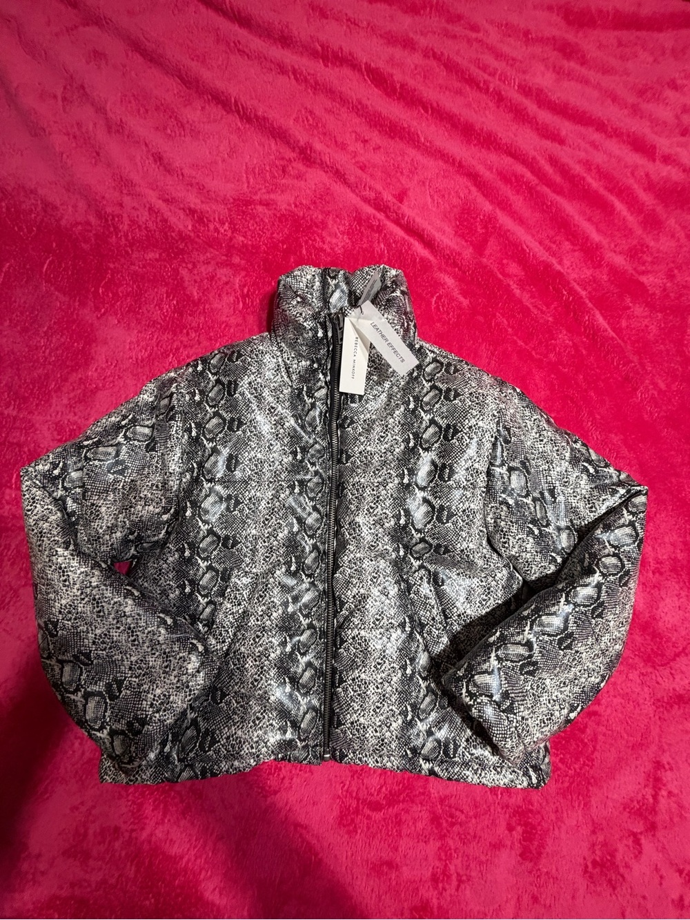 Rebecca Minkoff Black Snake-Print Puffer Jacket